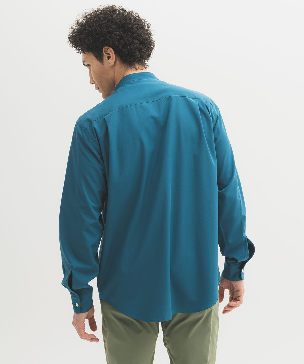 nobodyhike スタンドカラー長袖シャツ 青 nobodyhike スタンドカラー長袖シャツ 青